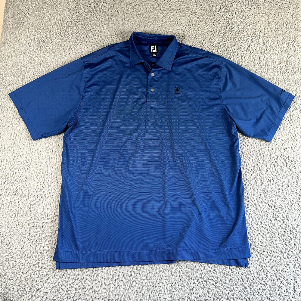 Footjoy Shirt Men's XL Blue Black Striped Performance‎ Golf Polo Activewear